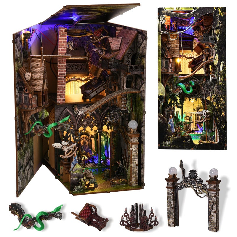 MiniCity Book Nook Kit 3D Wooden Puzzle Dollhouse Booknook Gifts for Family Lover Down The RabbitHole Alice in Wonderland - Image 3
