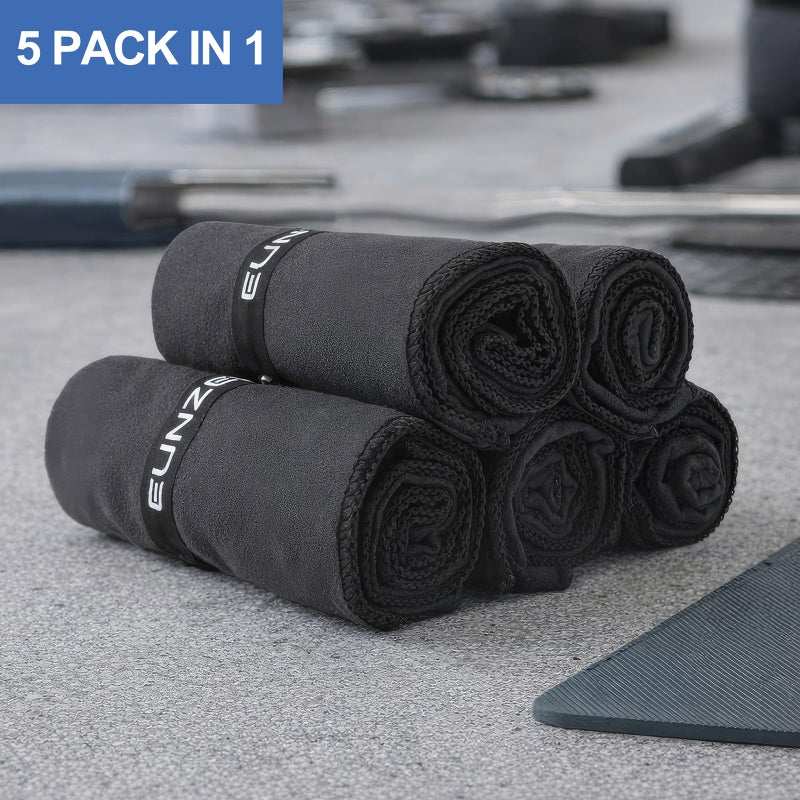 Eunzel Microfiber Workout Towel,Quick Dry Silver Ion Absorbent Sweat Gym Towel for Workout, Camping, Travel, Exercise& Fitness 31.5"x15.7", Set of 5 Black - Image 2