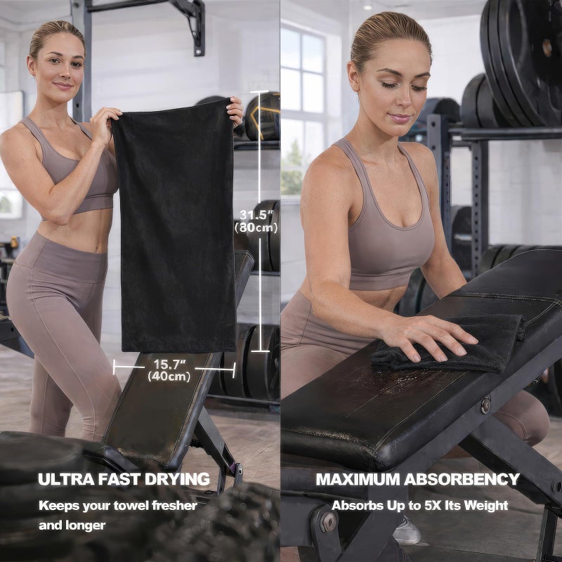 Eunzel Microfiber Workout Towel,Quick Dry Silver Ion Absorbent Sweat Gym Towel for Workout, Camping, Travel, Exercise& Fitness 31.5"x15.7", Set of 5 Black - Image 3