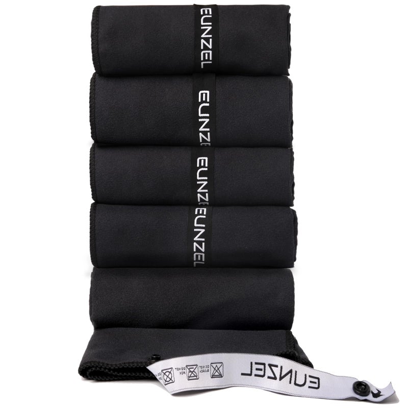 Eunzel Microfiber Workout Towel,Quick Dry Silver Ion Absorbent Sweat Gym Towel for Workout, Camping, Travel, Exercise& Fitness 31.5"x15.7", Set of 5 Black - Image 1