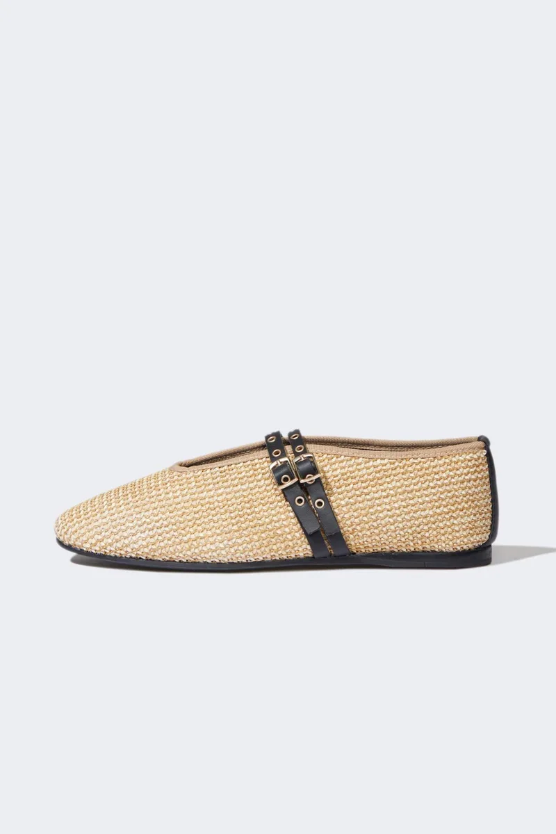 ديفاكتو Girl Straw Detailed Ballerina Flat Shoes