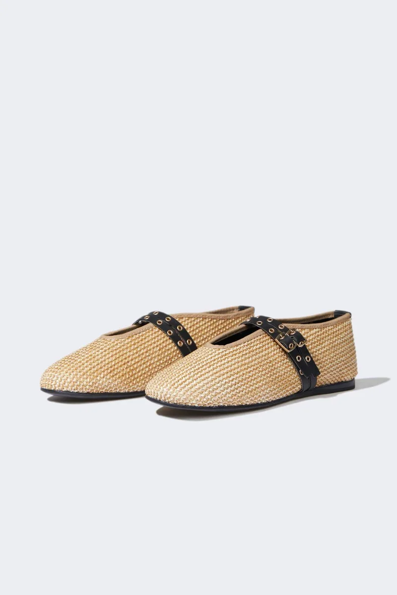 ديفاكتو Girl Straw Detailed Ballerina Flat Shoes