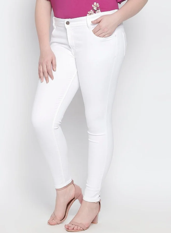 HIGH STAR Women White Slim Fit Mid-Rise Clean Look Stretchable Jeans