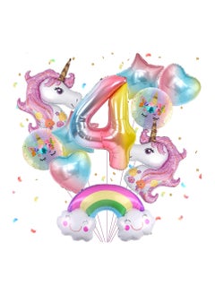 Unicorn Birthday Decorations for Girls 10Pcs Unicorn Balloons Set with Rainbow Heart Star and Number 4 Foil Balloons for 4th Birthday Party Decorations