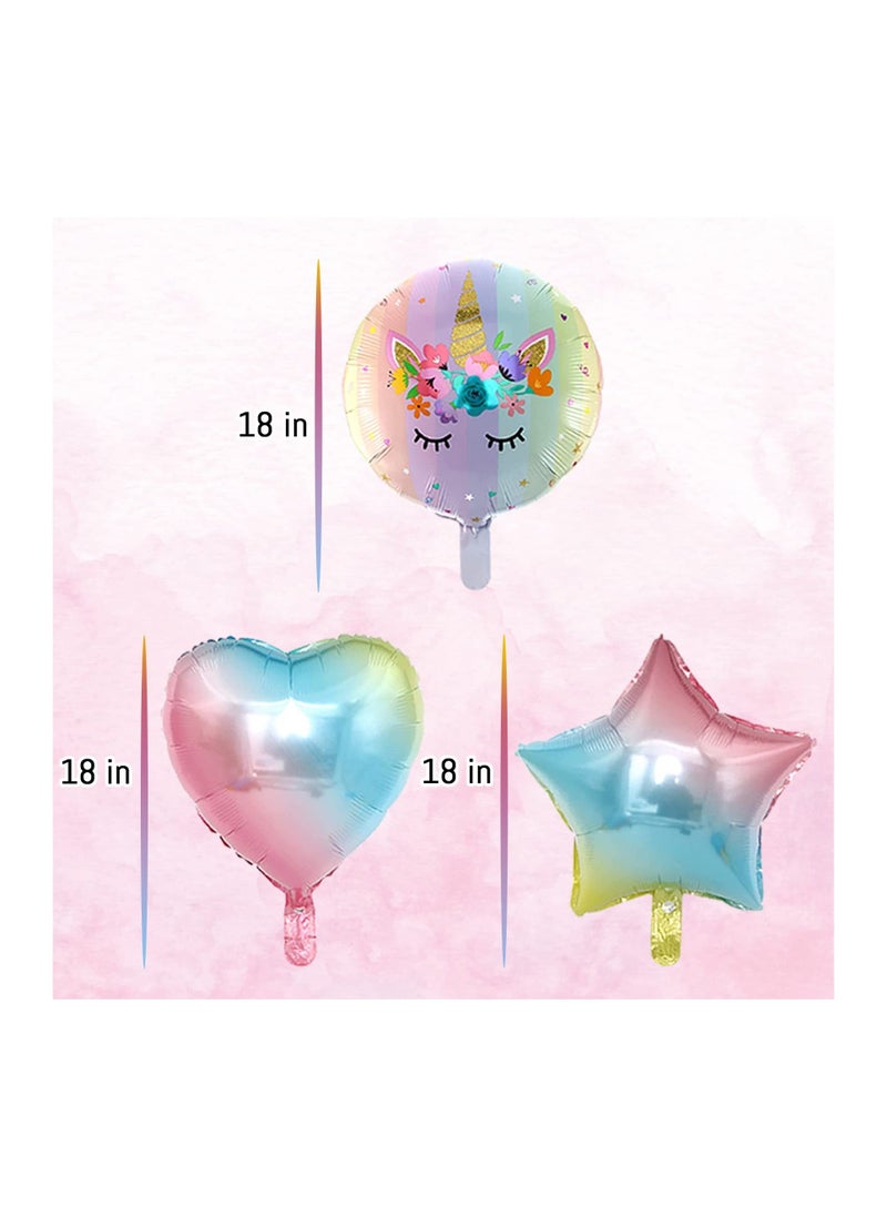 Generic - Unicorn Birthday Decorations for Girls 10Pcs Unicorn Balloons Set with Rainbow Heart Star and Number 4 Foil Balloons for 4th Birthday Party Decorations - Image 1