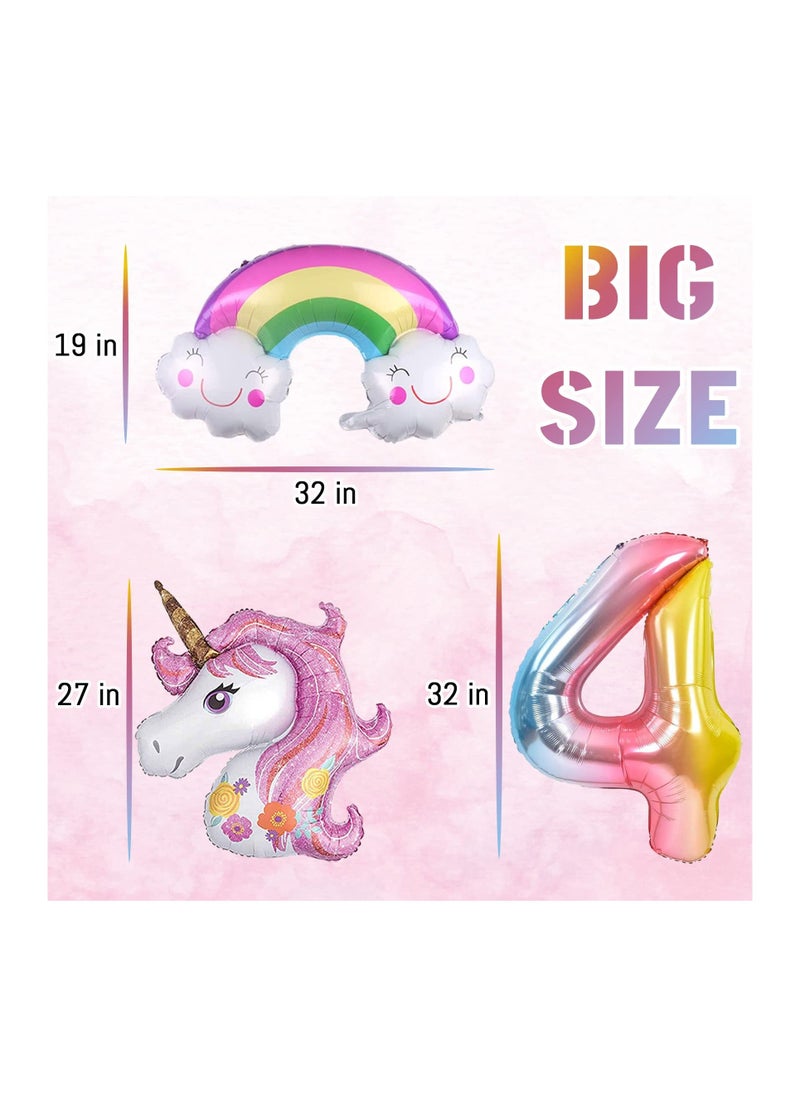 Generic - Unicorn Birthday Decorations for Girls 10Pcs Unicorn Balloons Set with Rainbow Heart Star and Number 4 Foil Balloons for 4th Birthday Party Decorations - Image 1