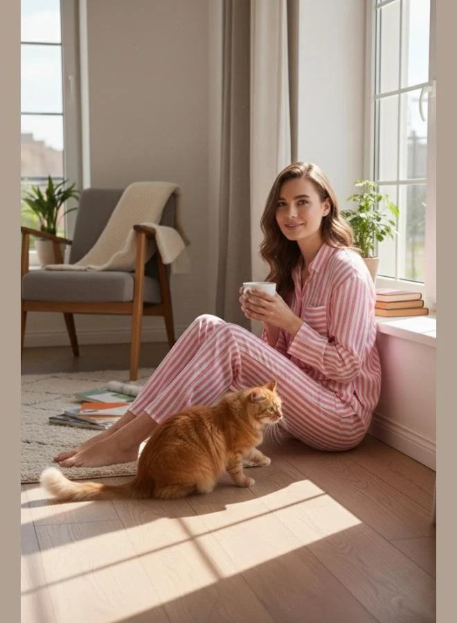 ليلا طقم بيجامة صيفي واسع الساق بقصة مريحة بنقشة ليلا للنساء