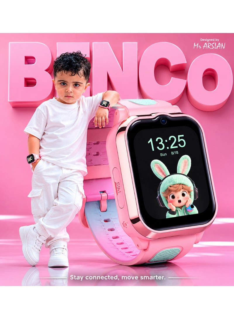 benco Genius K1 Kids 4G Watch Phone with GPS + Video Call for Kids –Free Pencil Box – Pink – Middle East Version - Image 3