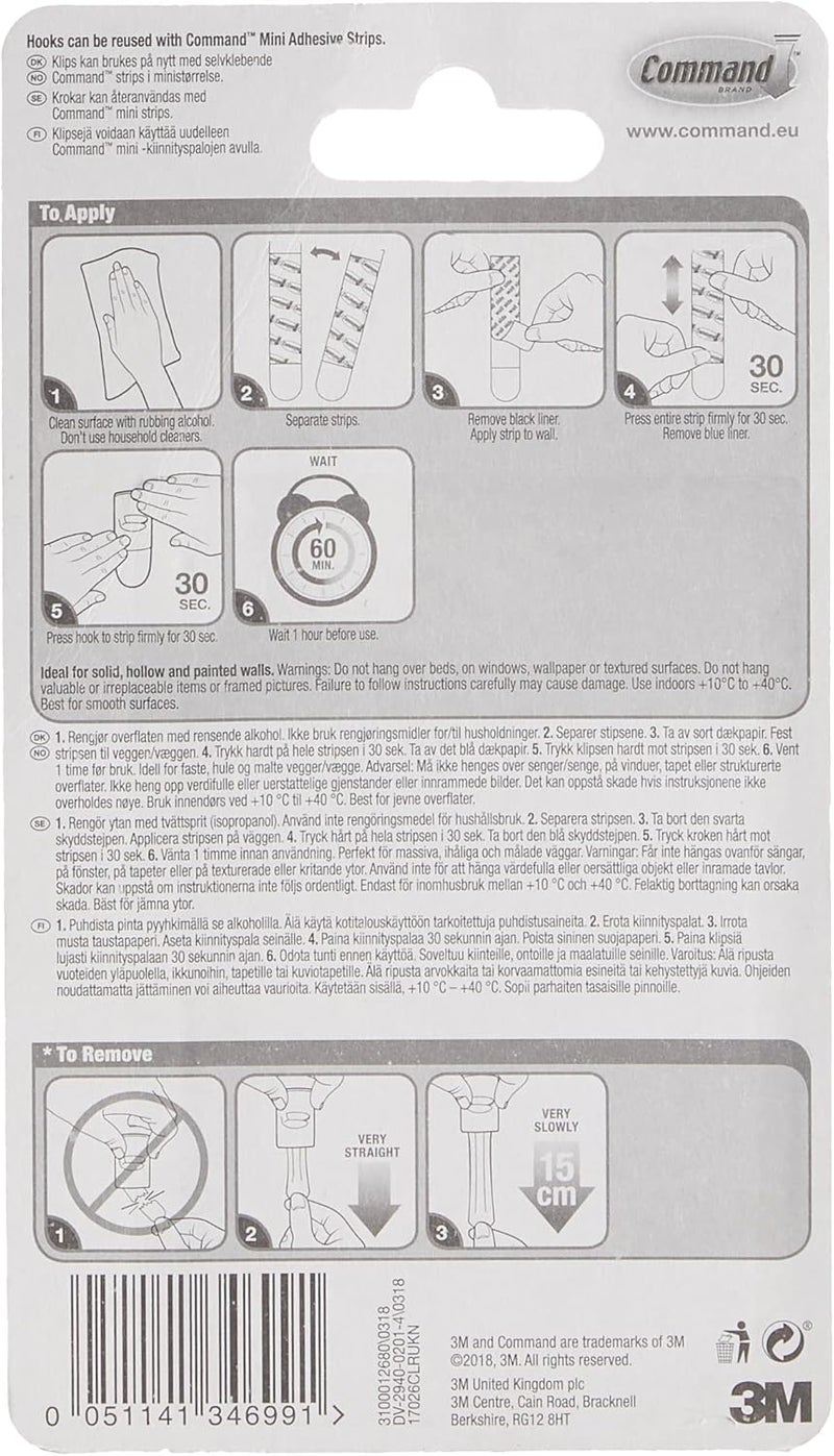 Command Decorating Small Clips - Transparent, 20 Clips + 24 Strips, Holds 180g Each - Image 3