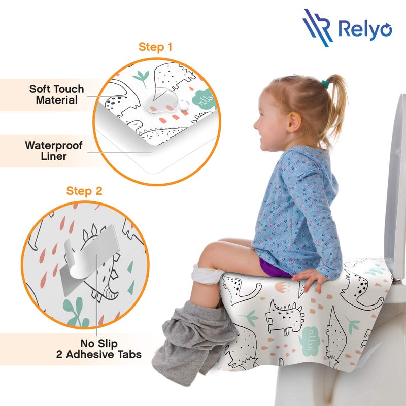 Relyo Toilet Seat Covers Disposable - 20 Pack - Waterproof, Ideal for Kids and Adults - Extra Large, Individually Wrapped for Travel, Toddlers Potty Training in Public Restrooms (Dinosaurs, 20) - Image 3