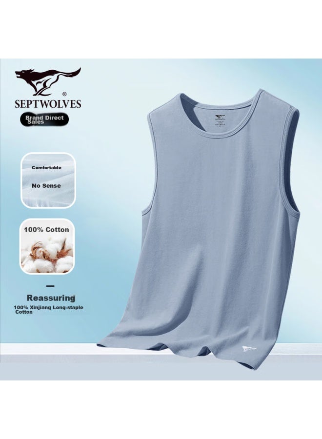Septwolves Comfortable Wide-shoulder Tank Top For Men, Pure Cotton Undershirt, Sleeveless T-shirt, All-cotton Sports Fitness Vest, Undershirt - Image 1