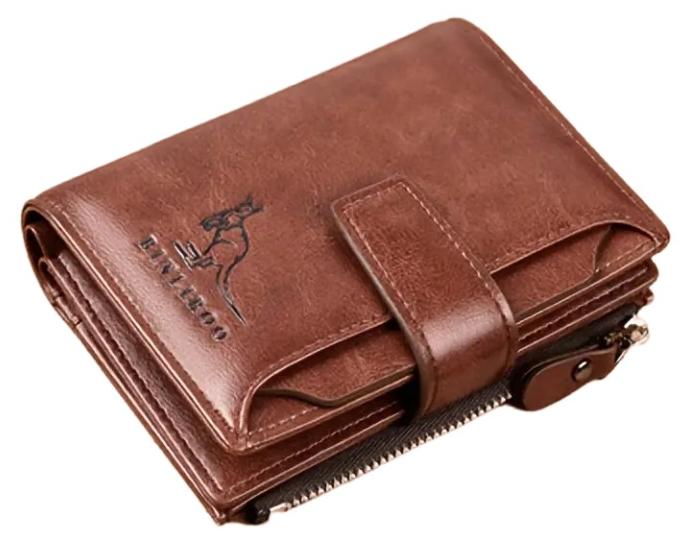 BINLIROO Vintage-style men's genuine leather wallet featuring an RFID-protected card slot, coin compartment, business card holder and secure zip closure. Men's wallet (brown). - Image 1