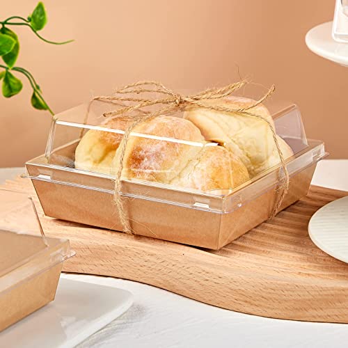 ZORRITA 50 Pack 5 Inch Paper Charcuterie Boxes with Clear Lids, Square To Go Cake Slice Containers Small Kraft Bakery Boxes for Dessert, Cookies, Sandwich, Strawberries (Brown) - Image 5