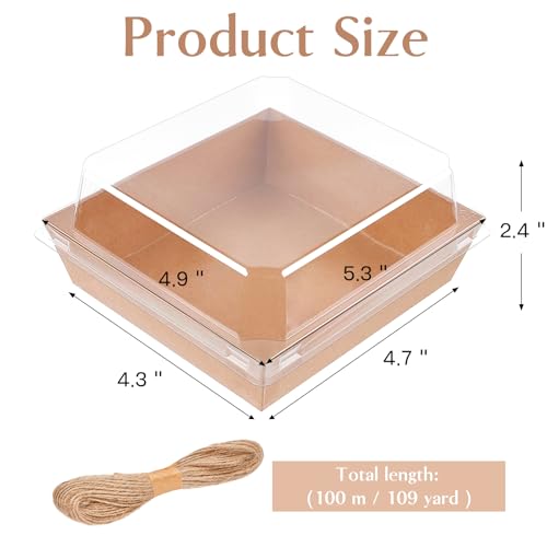 ZORRITA 50 Pack 5 Inch Paper Charcuterie Boxes with Clear Lids, Square To Go Cake Slice Containers Small Kraft Bakery Boxes for Dessert, Cookies, Sandwich, Strawberries (Brown) - Image 2