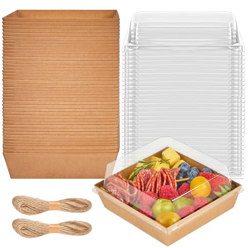 ZORRITA 50 Pack 5 Inch Paper Charcuterie Boxes with Clear Lids, Square To Go Cake Slice Containers Small Kraft Bakery Boxes for Dessert, Cookies, Sandwich, Strawberries (Brown) - Image 1