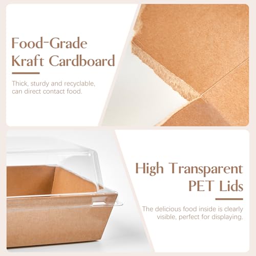 ZORRITA 50 Pack 5 Inch Paper Charcuterie Boxes with Clear Lids, Square To Go Cake Slice Containers Small Kraft Bakery Boxes for Dessert, Cookies, Sandwich, Strawberries (Brown) - Image 3