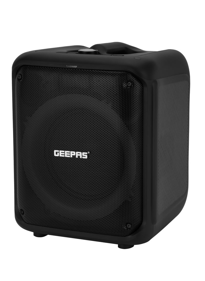 GEEPAS - Geepas Portable & Rechargeable Party Speaker With EQ Setting, FM Radio, LED Light, LINE/USB/TF Card/AUX, TWS Connection, Bluetooth, Wireless Microphone, Remote Control, Woofer, Tweeter & Power Adapter - Image 1