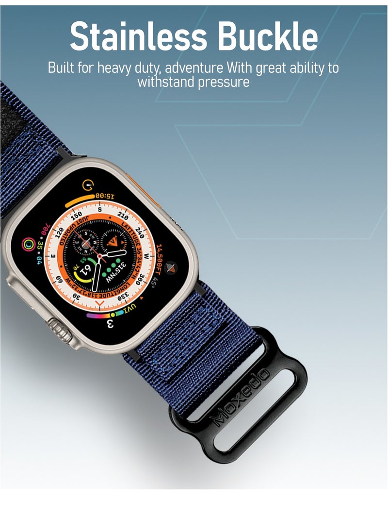 Moxedo Moxedo Tactical Sports Rugged Strap Breathable Nylon Braided Compatible with Apple Watch Band Series 8 7 6 5 4 3 2 1 SE Ultra Woven Loop Design for 44mm 45mm 49mm -Midnight Blue  - Image 4