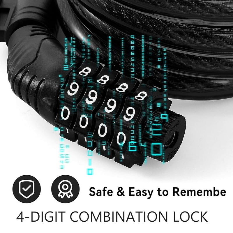 PRO365 Premium 4-Digit Combination Cycle Lock for Bike, Bicycle, Helmet & Luggage | Heavy-Duty Anti-Theft Cable Lock | High-Strength Steel Wire with PVC Coating | Universal 12x1200mm Number Lock - Image 3