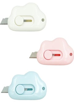 Mini Cloud Box Cutter, 3 Pack Cute Retractable Art Knives Cutter Letter Opener Portable Utility Knives for Cutting Envelopes Letter Paper Cutting DIY Crafts