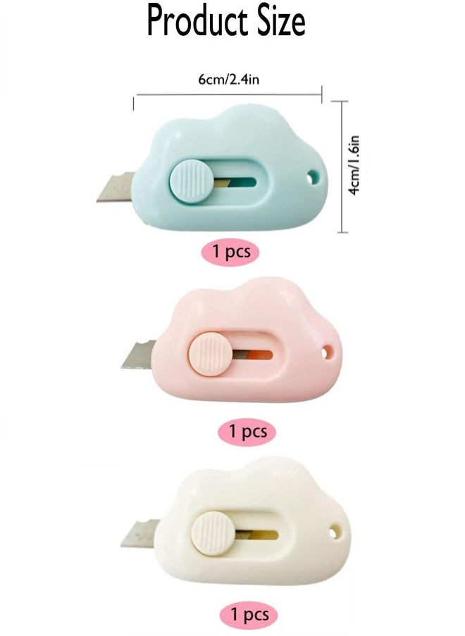Generic - Mini Cloud Box Cutter, 3 Pack Cute Retractable Art Knives Cutter Letter Opener Portable Utility Knives for Cutting Envelopes Letter Paper Cutting DIY Crafts - Image 1