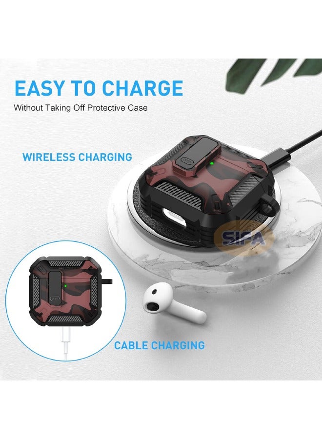 Airpods 4 Case, Airpods 4th Generation Case with Lock, Airpods 4 Generation Case Cover with Cleaner Kit, Hard Shell Rugged Shockproof Cover with Keychain Apple Airpods 4 2024 (Camo Red) - Image 4