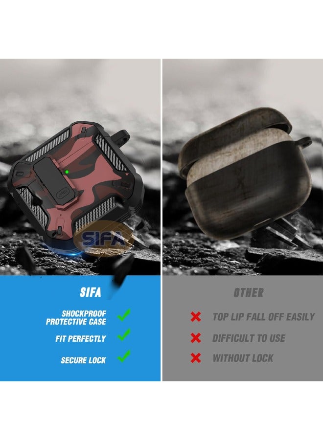 Airpods 4 Case, Airpods 4th Generation Case with Lock, Airpods 4 Generation Case Cover with Cleaner Kit, Hard Shell Rugged Shockproof Cover with Keychain Apple Airpods 4 2024 (Camo Red) - Image 5