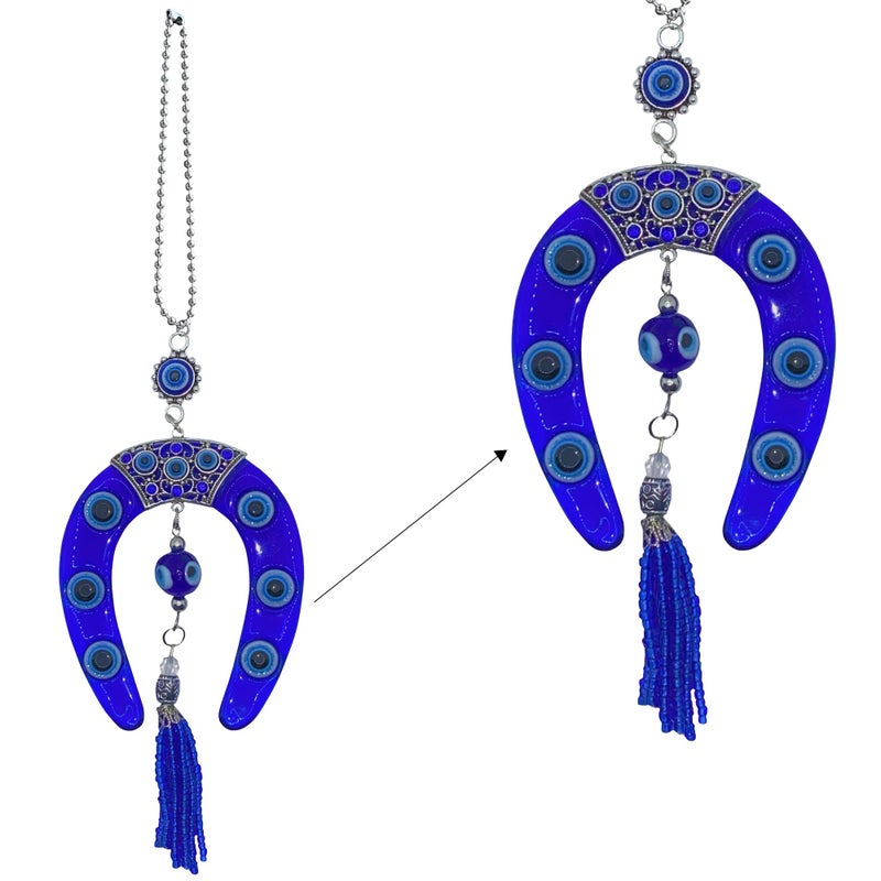 LUCKBOOSTIUM Evil Eye Horseshoe Hanging Ornament Blue Charm  Horseshoe wCrystal Car Decor Rear View Mirror Home Wall Ornaments Keychain Decorative Accessories for Luck  Protection
