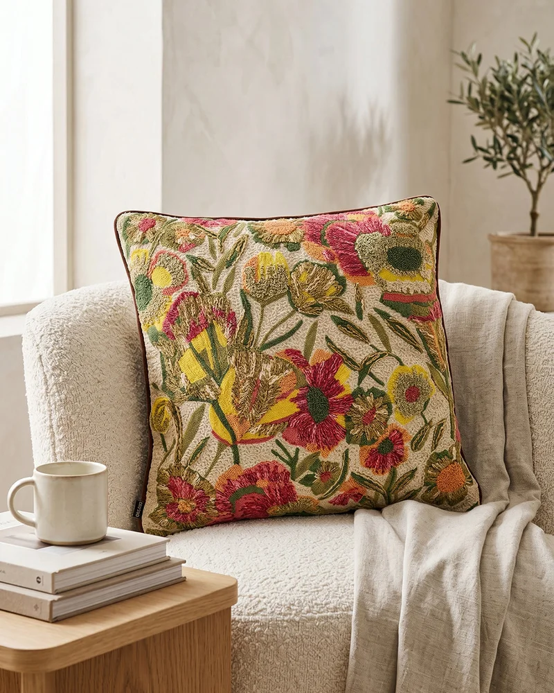 REDTAG Multicolor Embroidered Velvet Cushion