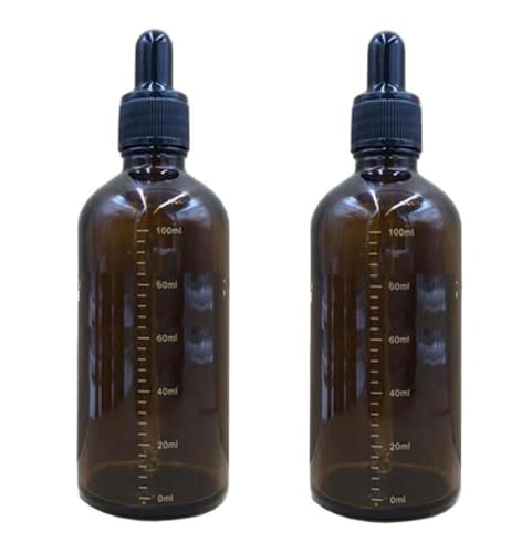 ASTRQLE 2PCS 100ml 3.4oz Empty Refillable Amber Glass Graduated Scale Dropping Bottle Vial Container Drip Tube With Glass Dropper Pipette For Essential Oil Lab - Image 1