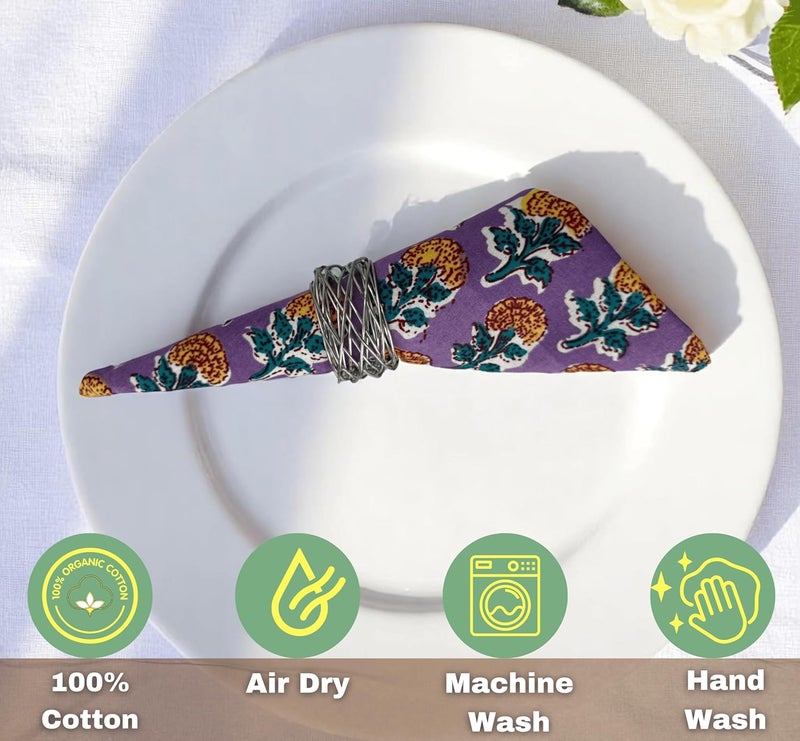 Third Eye Export Cloth Napkins Set of 6  Cotton Floral Dinner Napkins for Table  Reusable Indian Block Print Washable Napkins for Wedding Party Boho Decor Multi Color 2 Large 18x18 Inches - Image 4