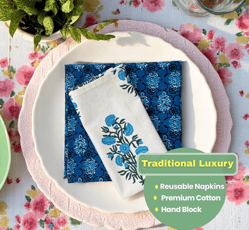 Third Eye Export Cloth Napkins Set of 6  Cotton Floral Dinner Napkins for Table  Reusable Indian Block Print Washable Napkins for Wedding Party Boho Decor Multi Color 2 Large 18x18 Inches - Image 5