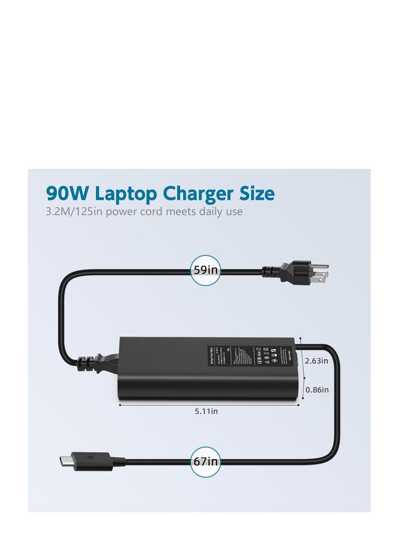 Terabyte 90W Charger for Dell Laptop Charger,USB C Charger for Dell Latitude 5420 3420 5530,Dell Precision 3470 3570 5770,Dell XPS 17 15 13 Dell Inspiron 15 3000 3502 3515 2in1 AC Adapter Power Supply Cord - Image 2