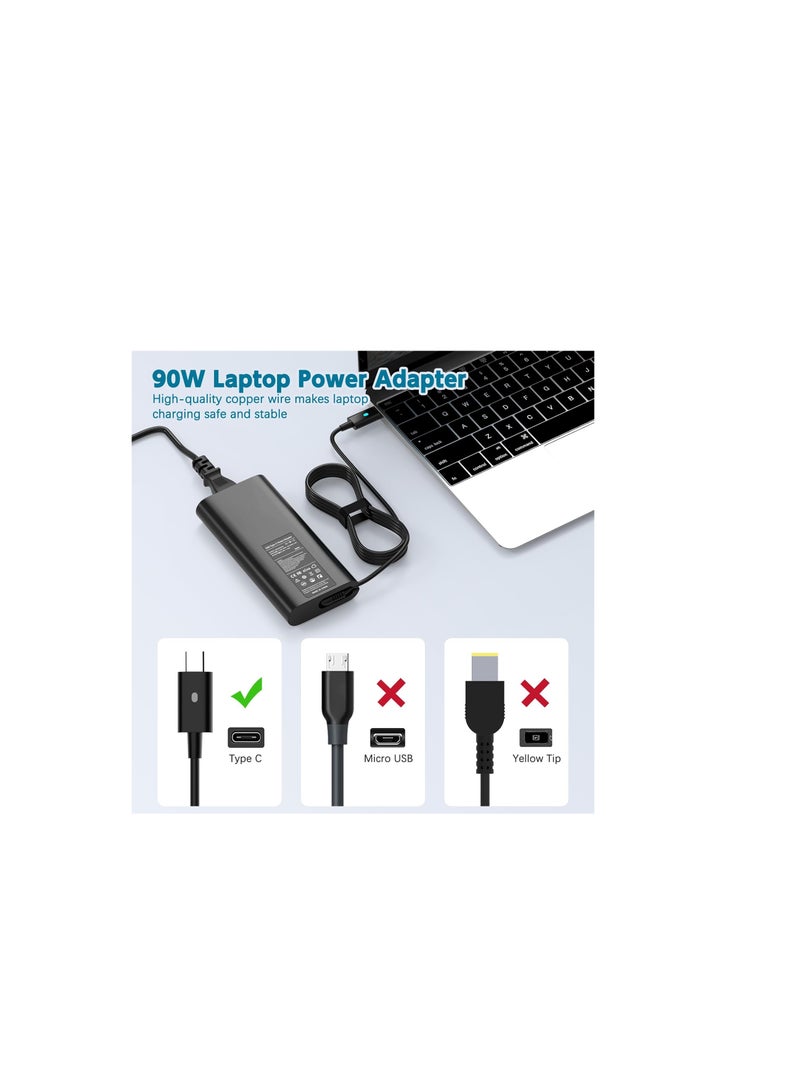 Terabyte 90W Charger for Dell Laptop Charger,USB C Charger for Dell Latitude 5420 3420 5530,Dell Precision 3470 3570 5770,Dell XPS 17 15 13 Dell Inspiron 15 3000 3502 3515 2in1 AC Adapter Power Supply Cord - Image 4