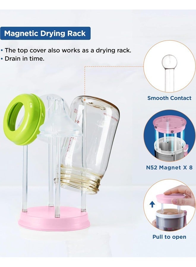 Portable Bottle Brush Cleaner Set, Travel Bottle Cleaner Kit for Baby with Silicone Bottle, Nipple and Straw Brush, Stirring Head, Soap Dispenser, Drying Rack and Storage Box, Pink - Image 4