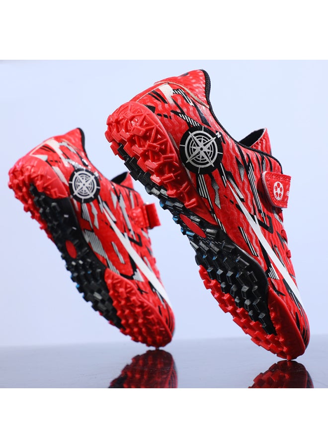 Red broken Nails Hydrogen Cloud Joint Children's Football Shoes Boys Autumn Primary School Students 8 Years Old 9 Boys Velcro Shoes