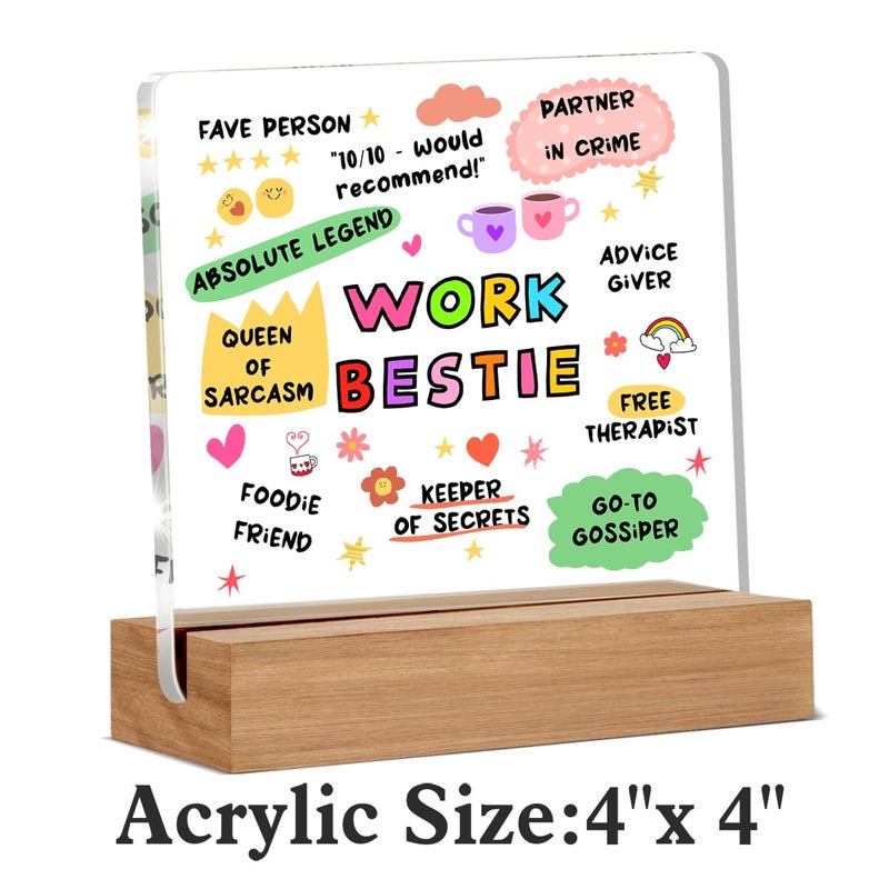 WEZADUK Work Bestie Gifts For Women  Funny Birthday Gifts For Best Friends Coworkers  New Job Leaving Gift  Fave Person Office Decorative Signs Plaque For Desk - Image 2
