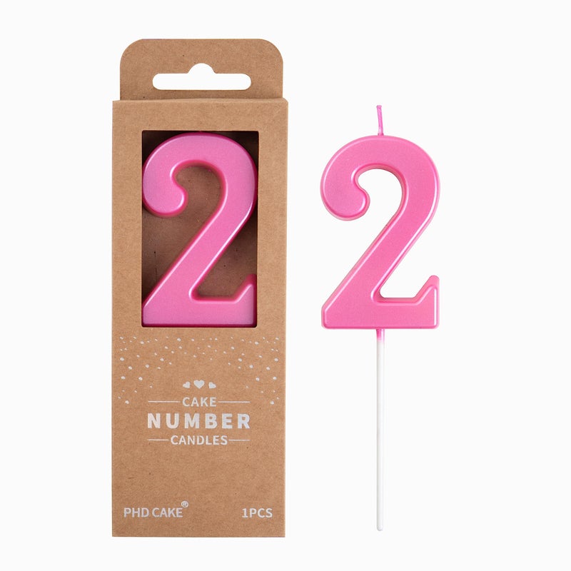 PHD CAKE 2.76 Inch Modern Pink 2 Number Birthday Candles, Pink Number Candles, Cake Number Candles, Party Celebration - Image 1