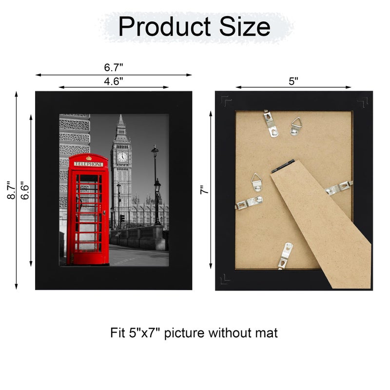 iRahmen 5x7 Picture Frame Set of 4 with HD Glass  Black Picture Frame  5 x 7 Wood Rustic Picture Frames for Horizontal or Vertical Table Top and Wall Mounting - Image 2