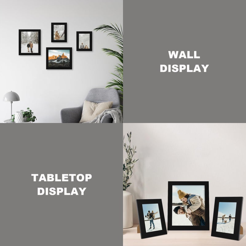 iRahmen 5x7 Picture Frame Set of 4 with HD Glass  Black Picture Frame  5 x 7 Wood Rustic Picture Frames for Horizontal or Vertical Table Top and Wall Mounting - Image 5