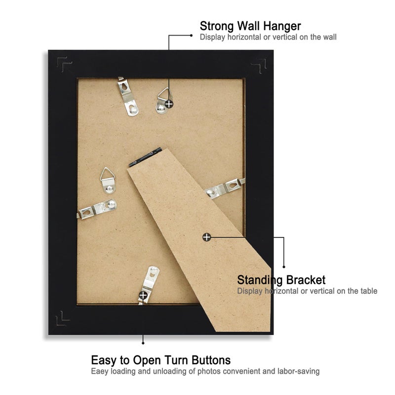 iRahmen 5x7 Picture Frame Set of 4 with HD Glass  Black Picture Frame  5 x 7 Wood Rustic Picture Frames for Horizontal or Vertical Table Top and Wall Mounting - Image 3