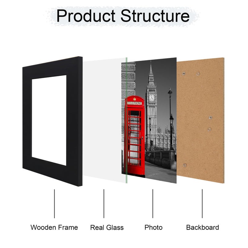iRahmen 5x7 Picture Frame Set of 4 with HD Glass  Black Picture Frame  5 x 7 Wood Rustic Picture Frames for Horizontal or Vertical Table Top and Wall Mounting - Image 4