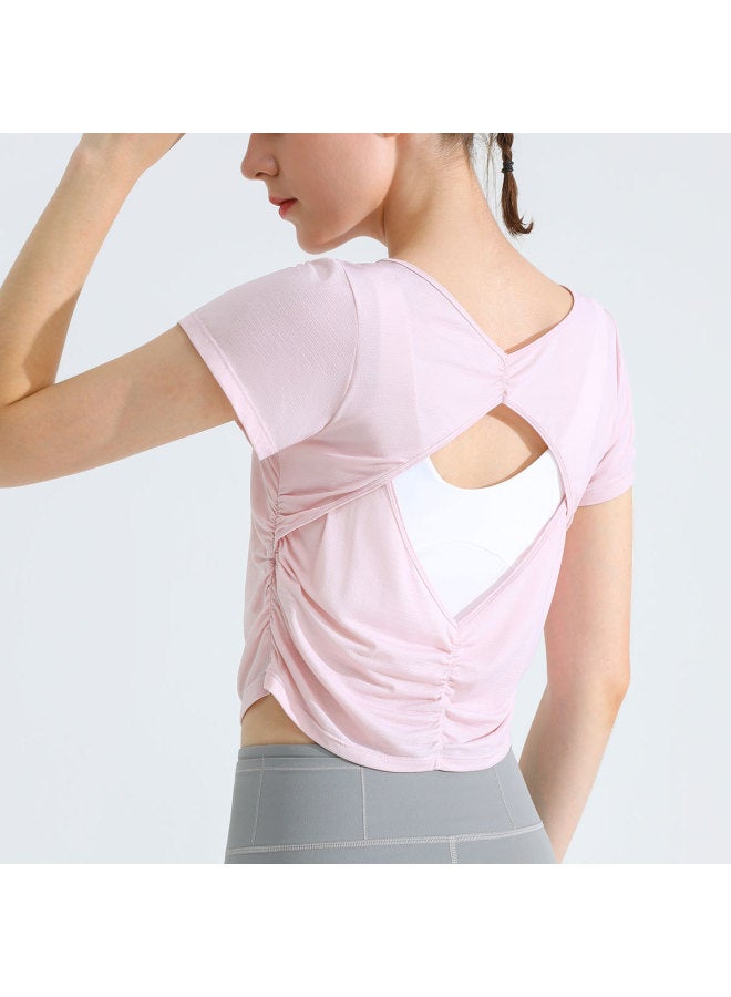 Summer Cool Quick-dry Breathable Fitness Top For Women, Short Vest T-shirt With Beautiful Back Design, Loose Yoga Short-sleeve Sports Cover-up