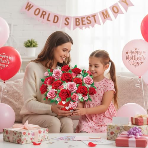 Tcamp Pop Up Mothers Day Card with Music & Light, Rose Bouquet Greeting Card, Mothers Day Card, Anniversary Birthday Gifts for Women Mom Sister - Image 2