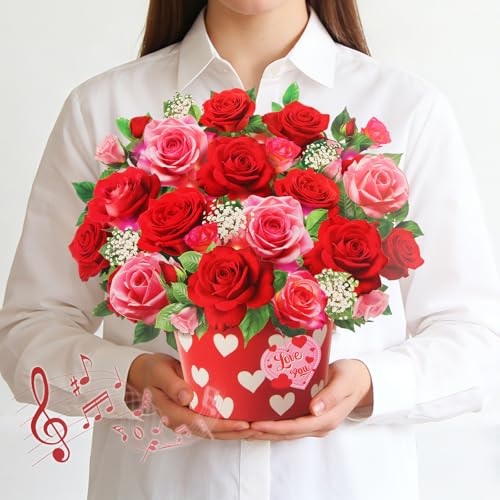 Tcamp Pop Up Mothers Day Card with Music & Light, Rose Bouquet Greeting Card, Mothers Day Card, Anniversary Birthday Gifts for Women Mom Sister - Image 1