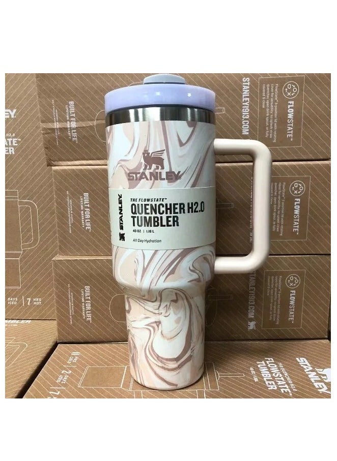 Stanley - 2-Pack Quencher H2.0 FlowState 40oz Stainless Steel Tumblers – Rose Quartz & Swirl – Vacuum Insulated Travel Mugs with Leak-Proof Lid & Reusable Straw – Double-Walled Design Keeps Drinks Hot for 7 Hours & Cold for 24 Hours – Durable, Portable, Ideal for Work, Gym & On-the-Go Hydration - Image 1