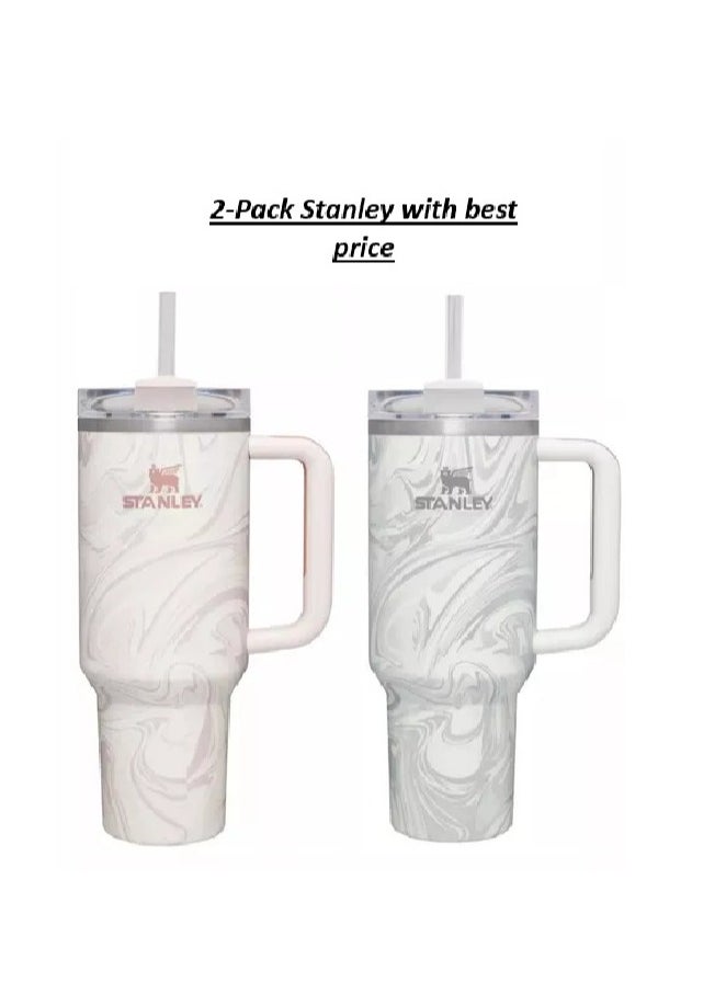 Stanley - 2-Pack Quencher H2.0 FlowState 40oz Stainless Steel Tumblers – Rose Quartz & Swirl – Vacuum Insulated Travel Mugs with Leak-Proof Lid & Reusable Straw – Double-Walled Design Keeps Drinks Hot for 7 Hours & Cold for 24 Hours – Durable, Portable, Ideal for Work, Gym & On-the-Go Hydration - Image 1