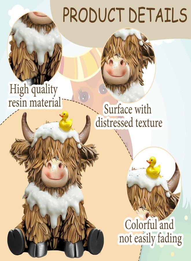 Burbell 3 Pcs Highland Cow Bathroom Figurines Bathroom Theme Highland Cow Gnomes Bath Decor Resin Statue Calf Lovers Gifts for Farmhouse Home Garden Kitchen Office Tiered Tray Table Decor - Image 4