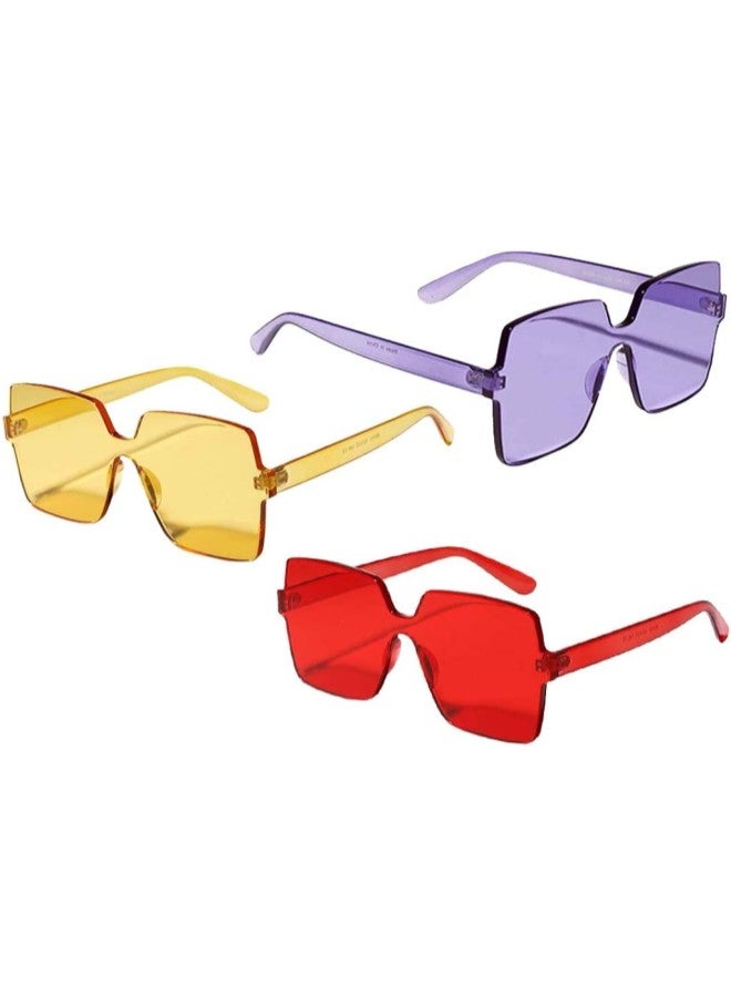 3 Pieces Women's One Piece Sunglasses Square Rimless Designer Eyewear Shades  - Image 1