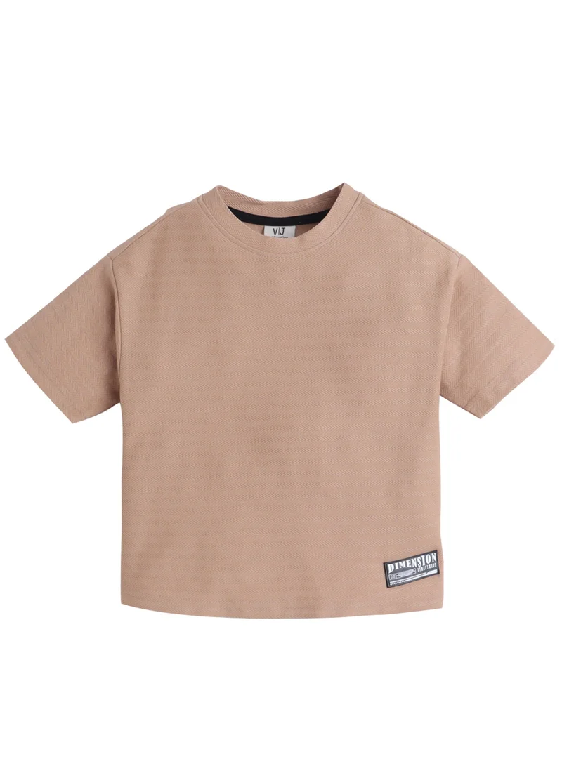 فكتور اند جين Junior Boys Textured Cotton T-Shirt - Beige